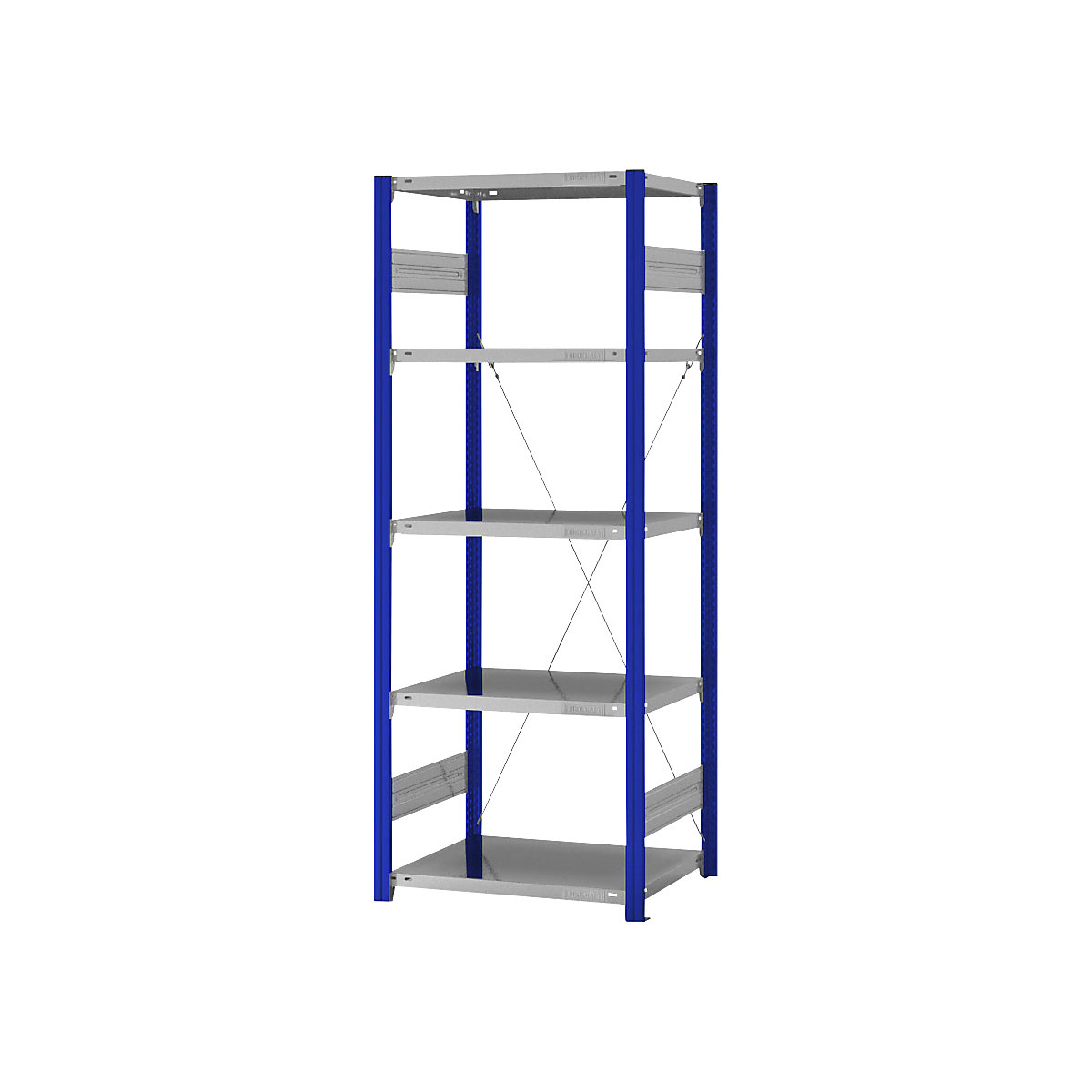 Magazynowy regał wtykowy, stojak regałowy w kolorze niebieskim, półki ocynkowane – eurokraft pro, wys. x szer. 2000 x 1000 mm, głęb. półki 500 mm, regał podst.-136