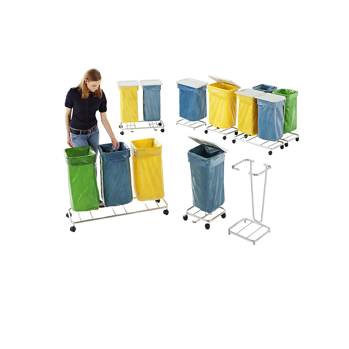 Support sacs poubelle de tri sans couvercle pour capacit 2 x 70