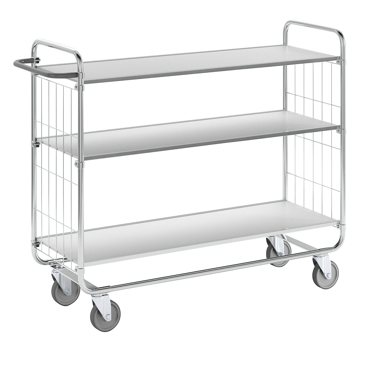 Horganyzott polcos kocsi – Kongamek, 3 polc, h x szé x ma 1395 x 470 x 1120 mm, 4 görgő-5