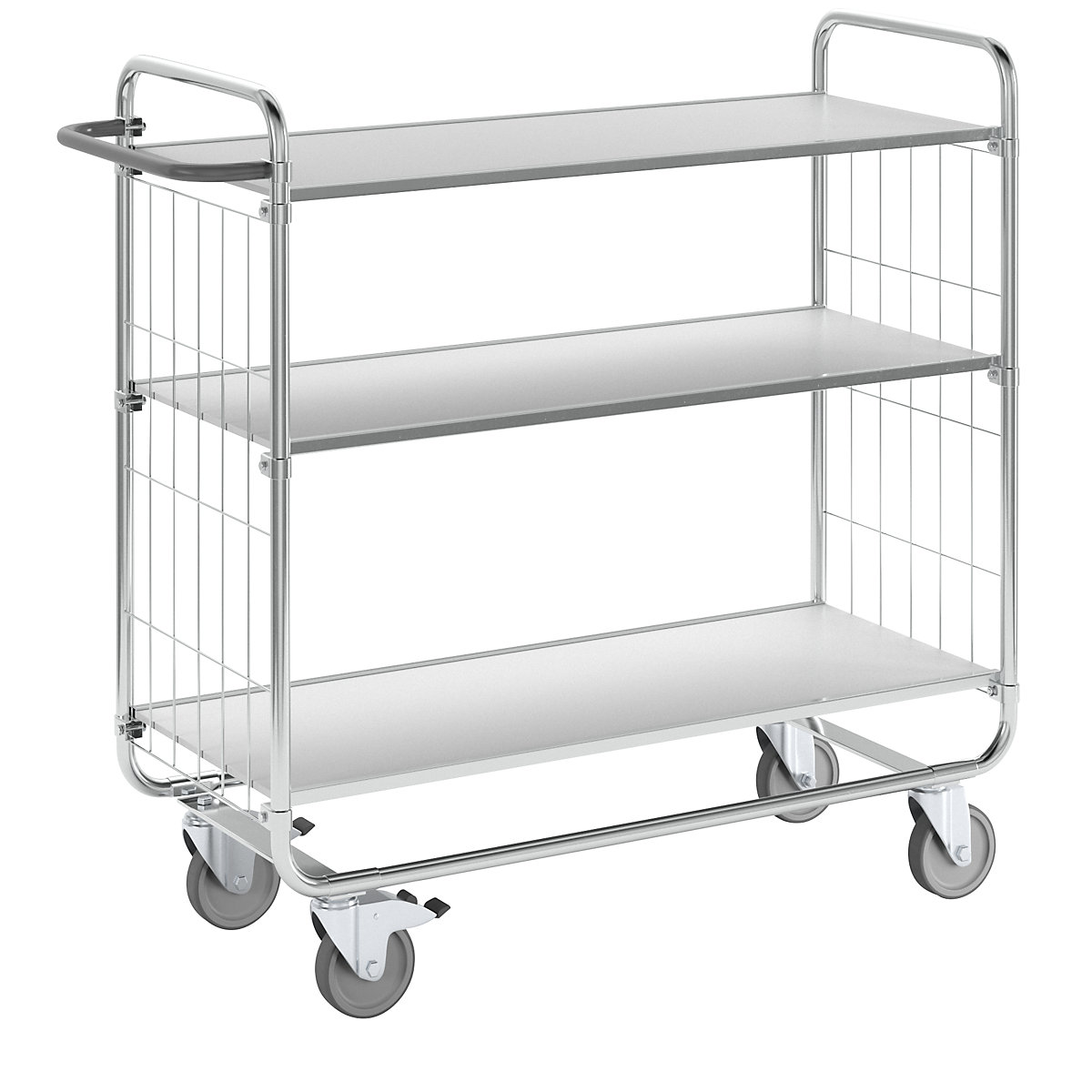 Horganyzott polcos kocsi – Kongamek, 3 polc, h x szé x ma 1195 x 470 x 1120 mm, 4 görgő, 2 rögzíthető-3