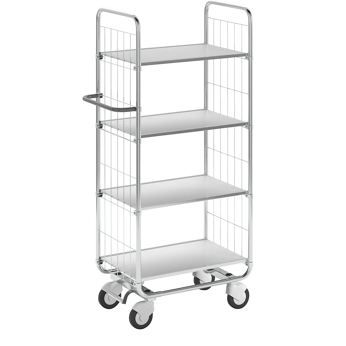 Horganyzott polcos kocsi – Kongamek, 4 polc, h x szé x ma 815 x 470 x 1590 mm, 4 görgő, 2 rögzíthető-7