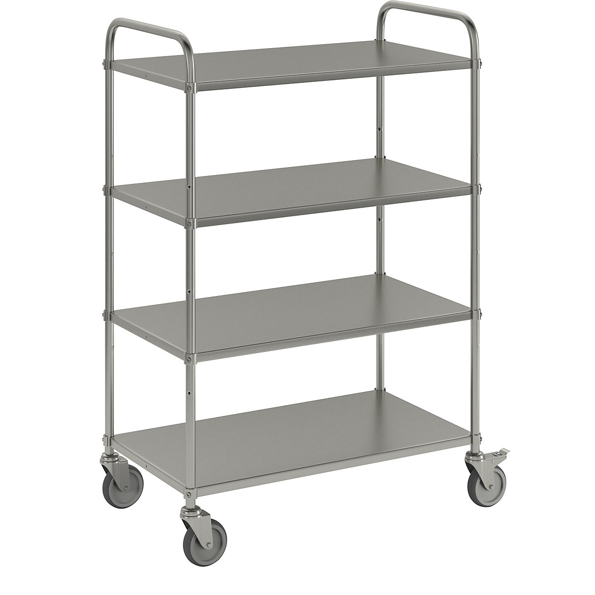 Könnyű polcos kocsi, magasság 1445 mm – Kongamek, 4 fémpolccal, elektrolitikus horganyzással, 2 beálló görgő fékkel-5