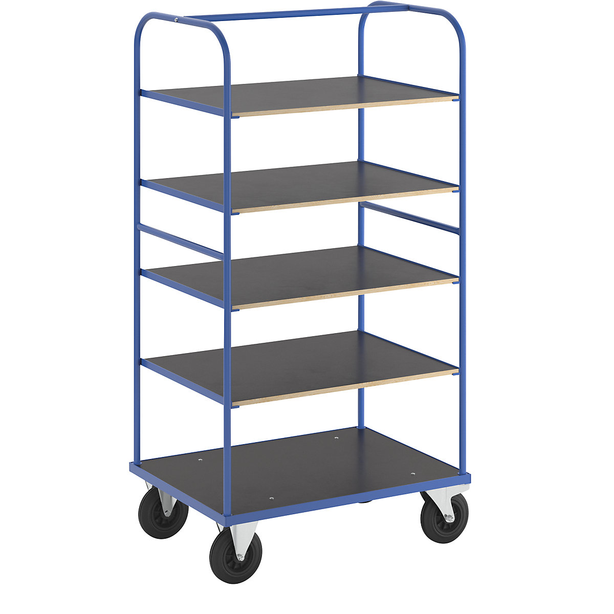 KM338 univerzális polcos kocsi – Kongamek, h x szé x ma 1000 x 700 x 1800 mm, kék, 2 beálló görgő fékkel, 2 fix görgő-2