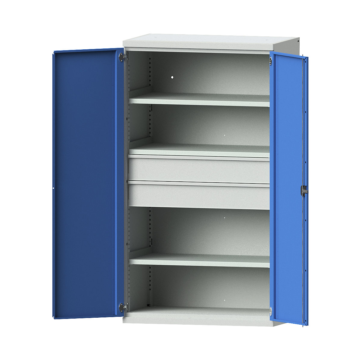 Szafa do dużych obciążeń ze stali – eurokraft pro, 3 półek, 2 szuflady o wys. 180 mm, jasnoszary/jasnoniebieski-3