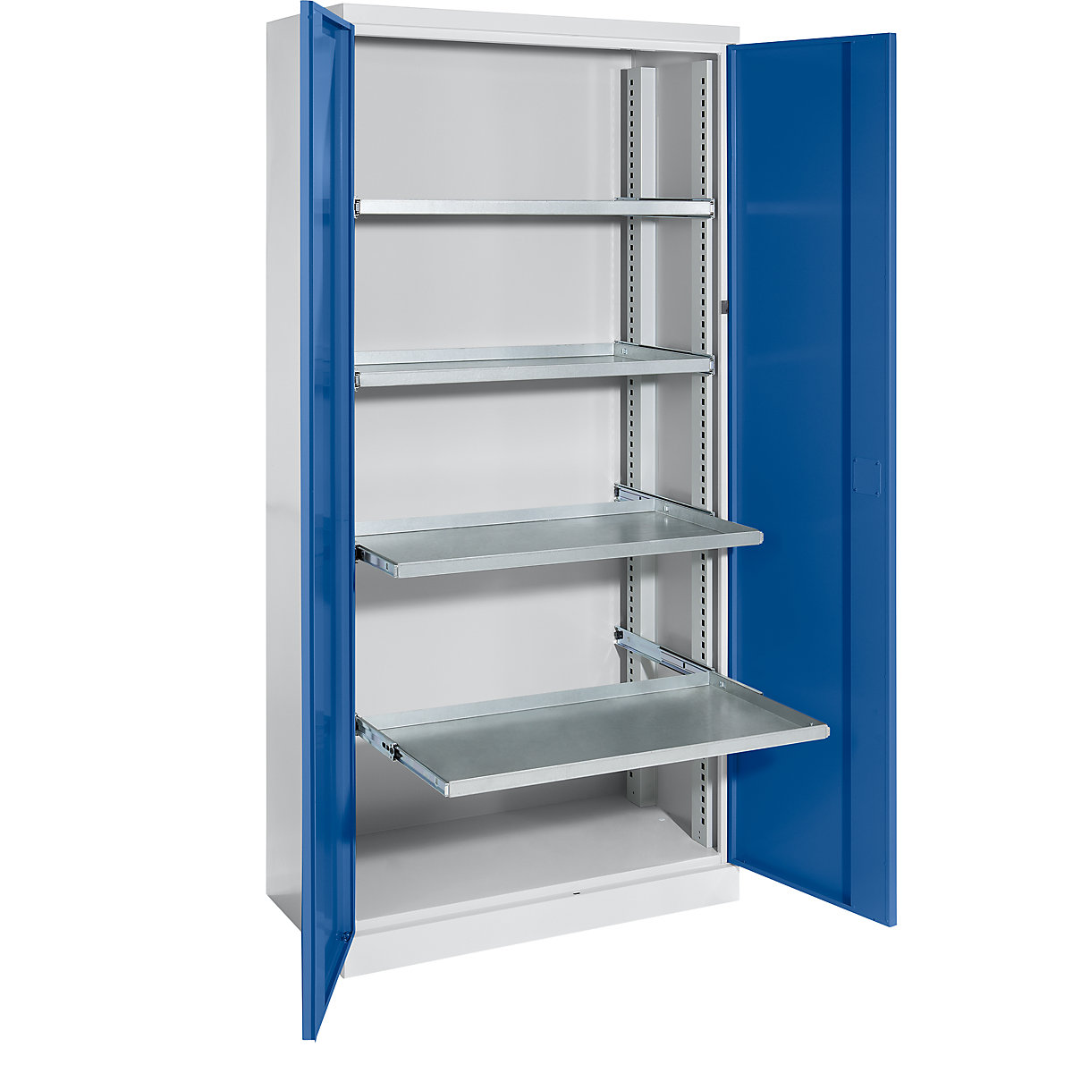 Szafa na materiały – eurokraft pro, szer. 950 mm, 4 wysuwane półki, drzwi niebieskie gencjanowe-12