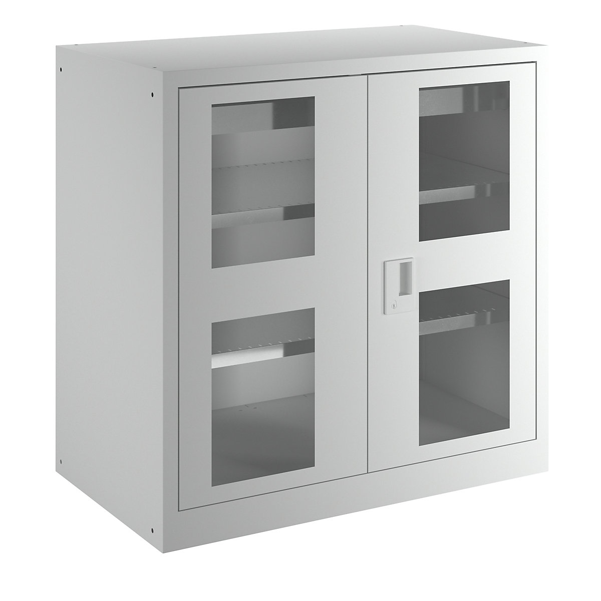 Szafa z drzwiami skrzydłowymi, 2 półki – LISTA, szer. 1000 mm, z okienkiem, 1 szuflada, jasnoszara-2