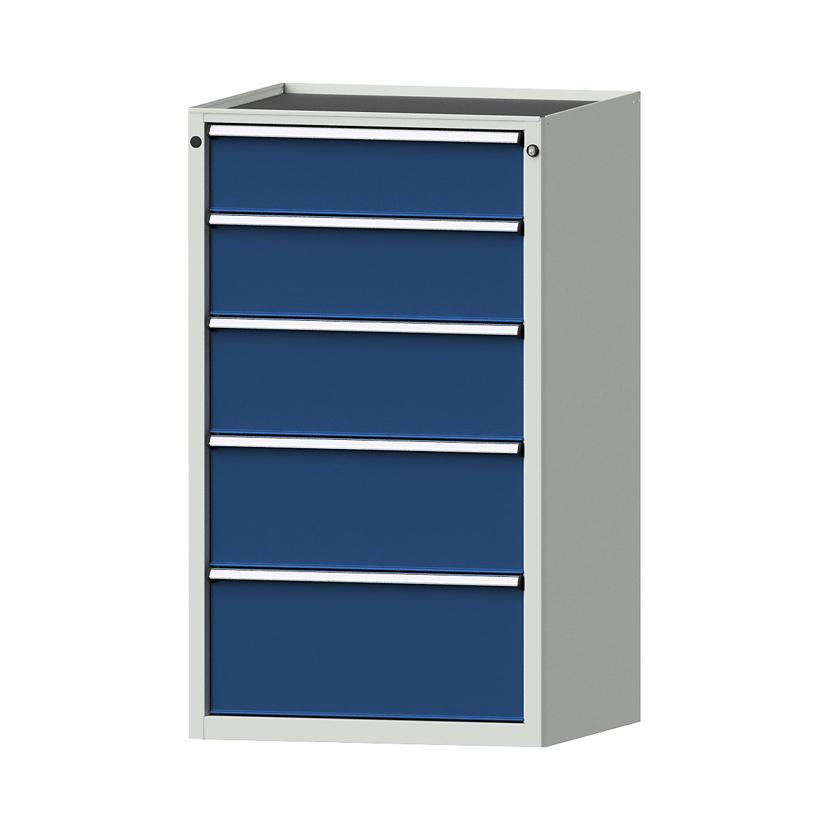 Szafa z szufladami – ANKE, szer. x głęb. 760 x 675 mm, nośność szuflady 200 kg, 5 szuflad, wys. 1280 mm, front niebieski gencjanowy-7