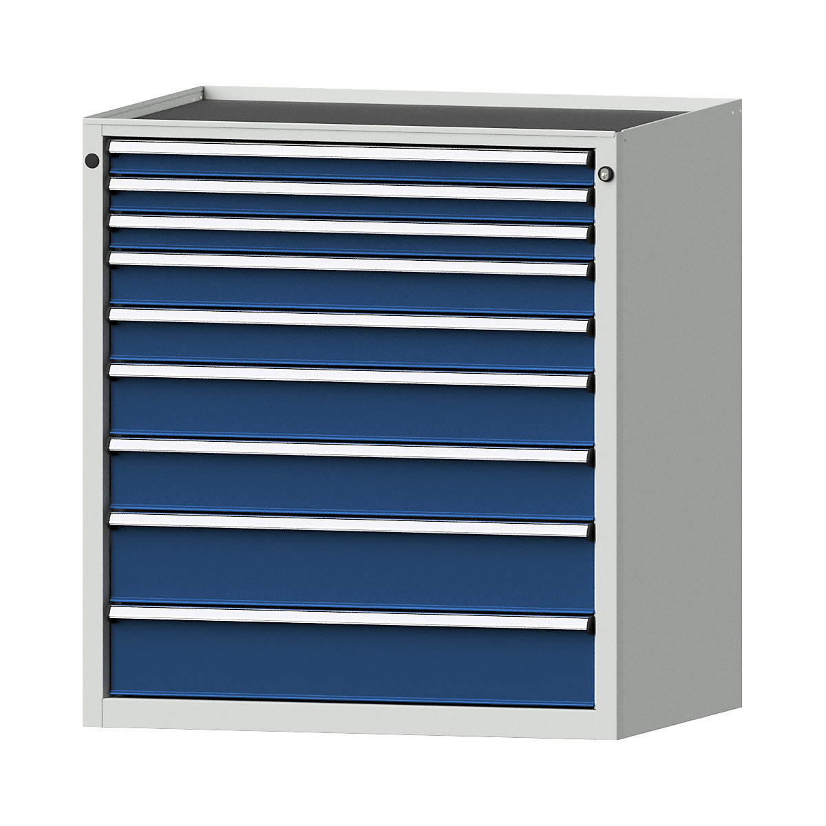 Szafa z szufladami – ANKE, szer. x głęb. 910 x 675 mm, 9 szuflad, wys. 980 mm, front niebieski gencjanowy-10