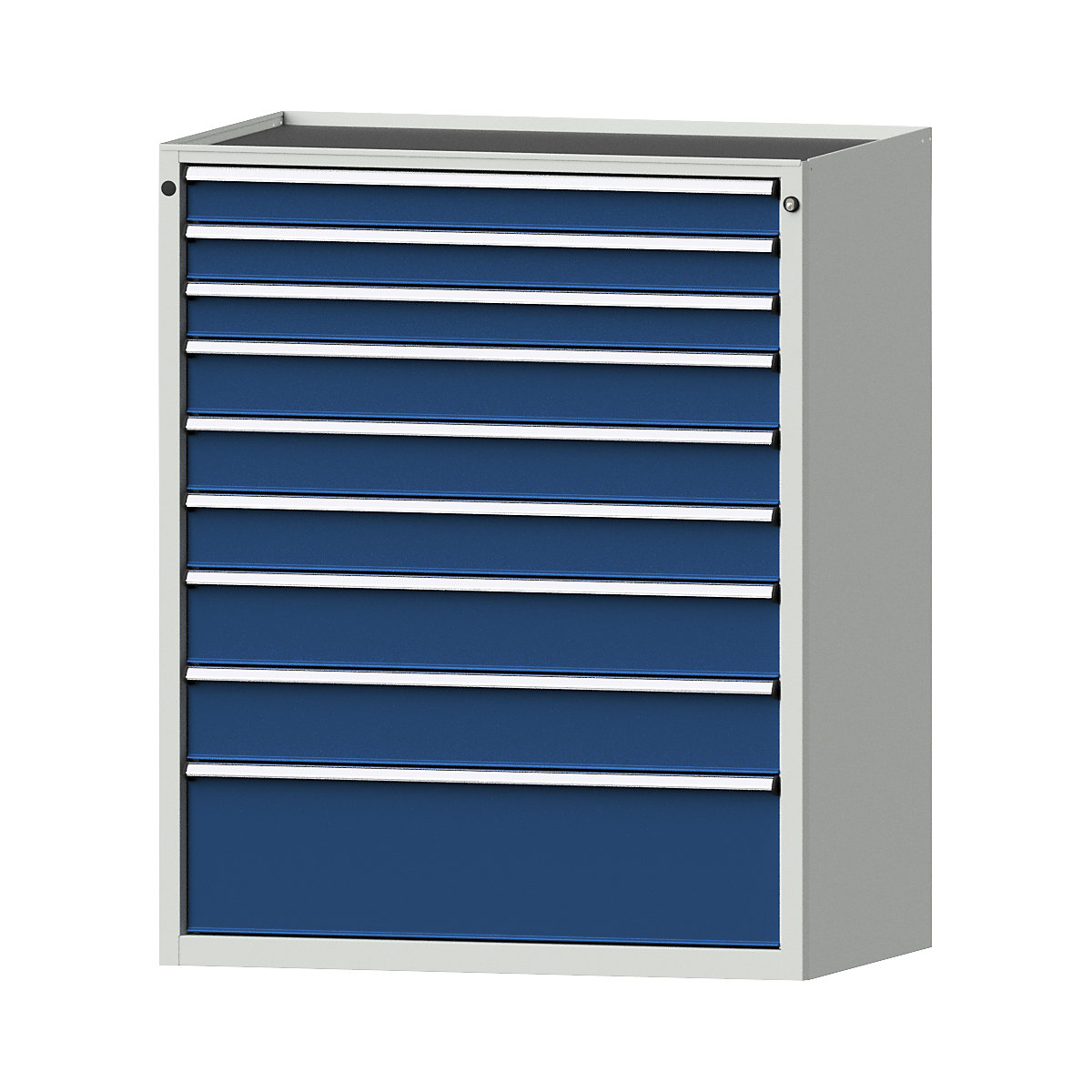 Szafa z szufladami – ANKE, szer. x głęb. 1060 x 675 mm, nośność szuflady 200 kg, 9 szuflad, wys. 1280 mm, front niebieski gencjanowy-7