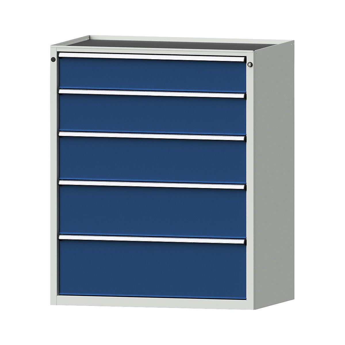 Szafa z szufladami – ANKE, szer. x głęb. 1060 x 675 mm, nośność szuflady 200 kg, 5 szuflad, wys. 1280 mm, front niebieski gencjanowy-8