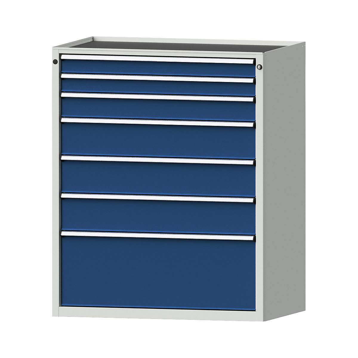 Szafa z szufladami – ANKE, szer. x głęb. 1060 x 675 mm, nośność szuflady 200 kg, 7 szuflad, wys. 1280 mm, front niebieski gencjanowy-5