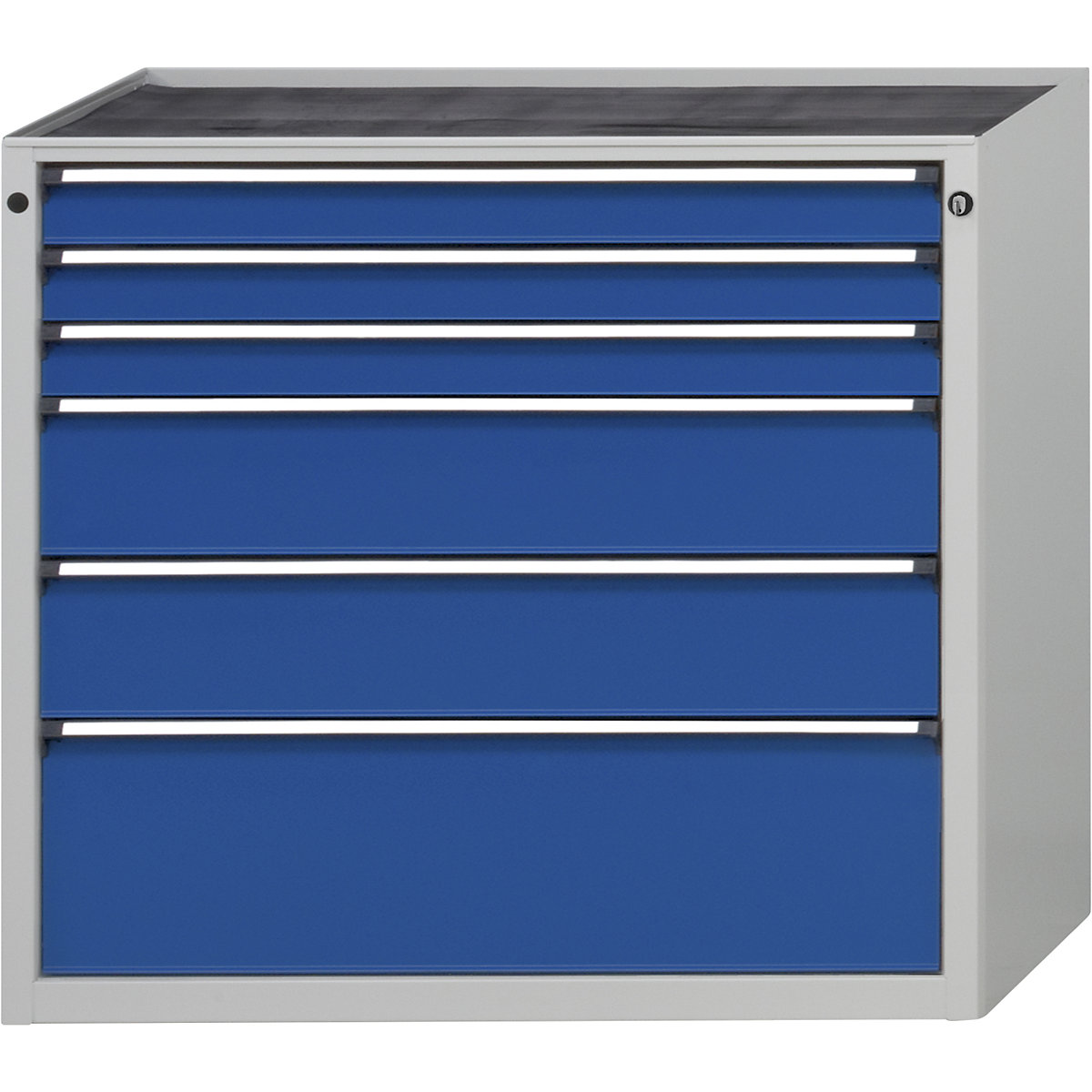 Szafka szufladowa bez blatu – ANKE, szerokość 1060 mm, nośność szuflady 200 kg, 6 szuflad, front niebieski gencjanowy-3
