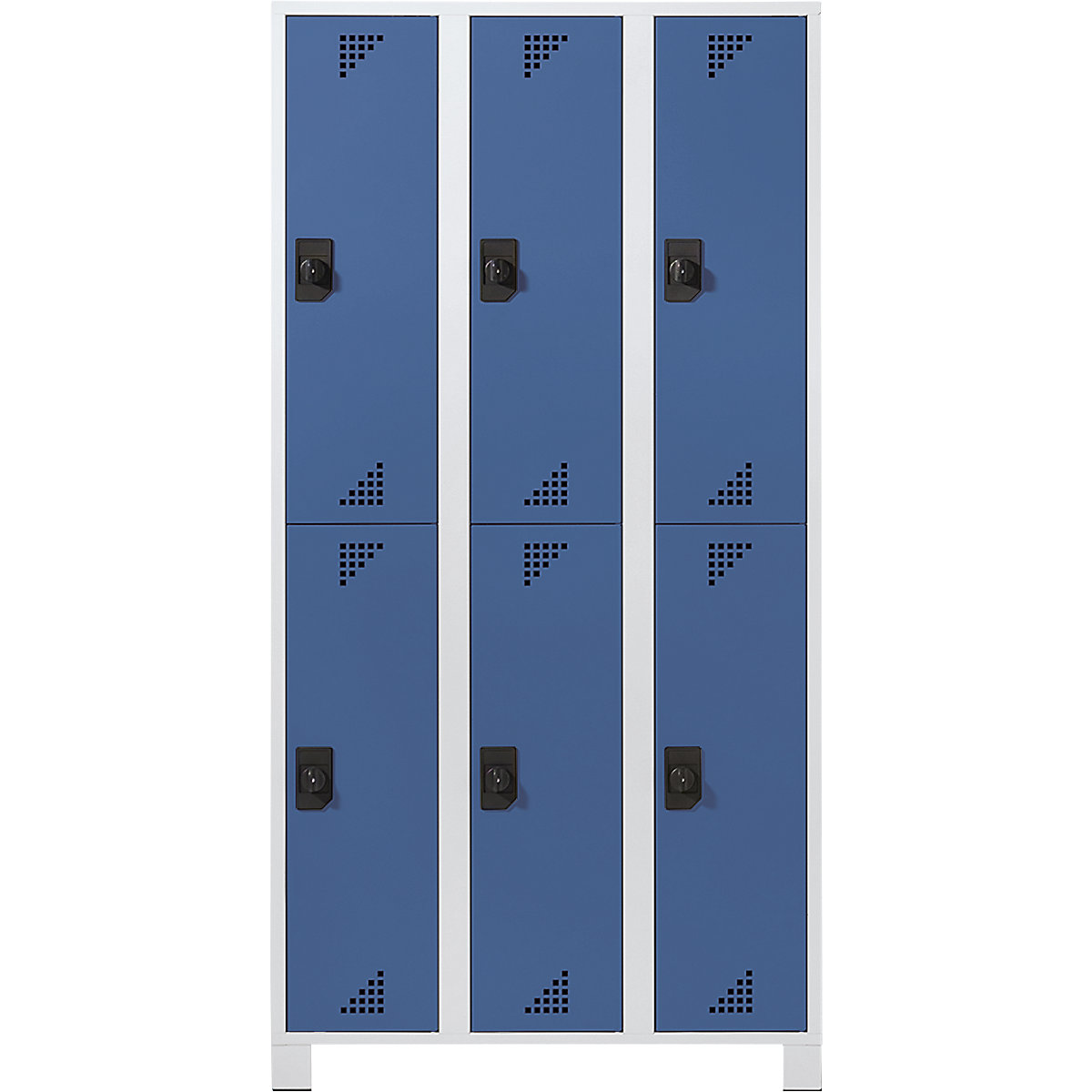 Öltözőszekrény félmagasságú rekeszekkel – eurokraft pro, ma x szé x mé 1800 x 1200 x 500 mm, 6 fülke, világosszürke váz, ragyogó kék ajtók-6