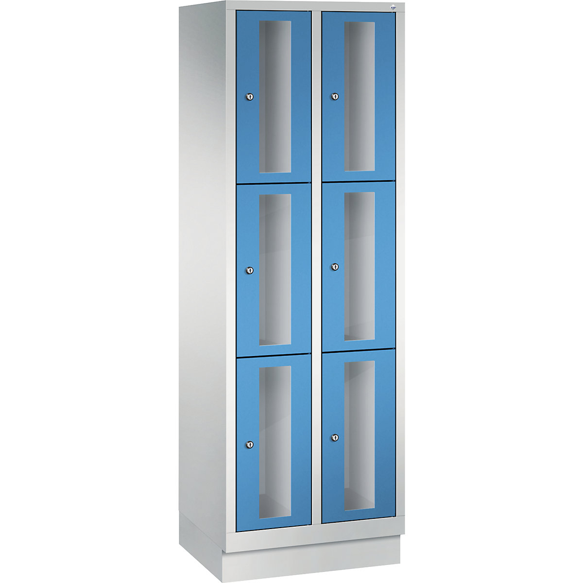 CLASSIC rekeszes szekrény, 510 mm-es rekeszmagasság, lábazattal – C+P, 6 rekesz, szélesség 610 mm, világoskék ajtó-6