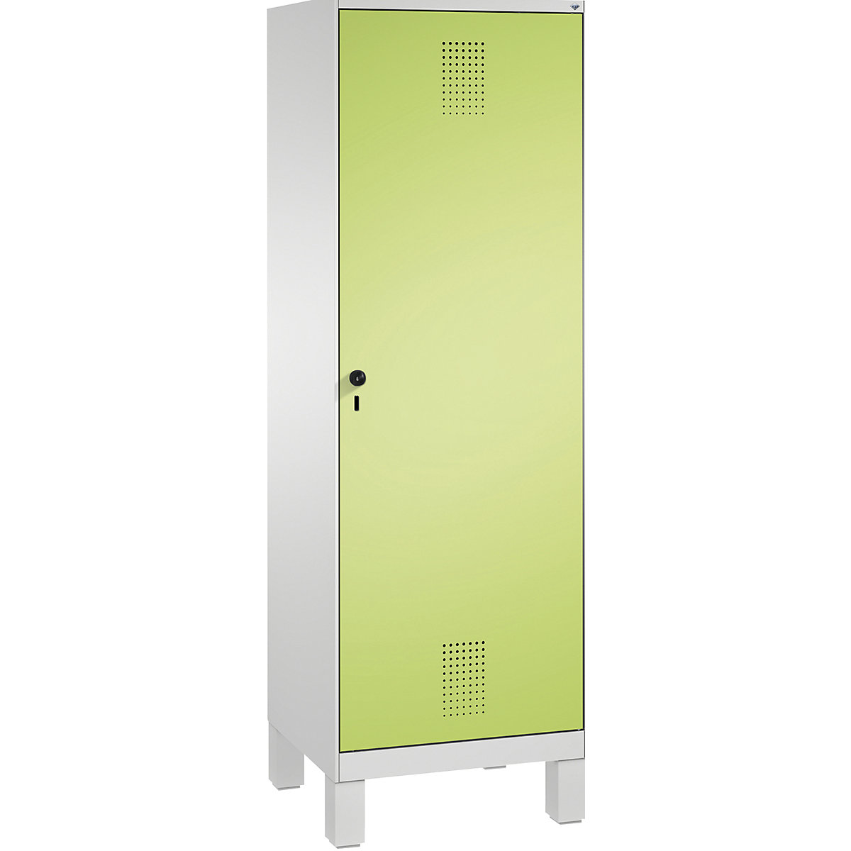 EVOLO öltözőszekrény, ajtó 2 fülke előtt, lábakkal – C+P, 2 fülke, 1 ajtó, fülkeszélesség 300 mm, világosszürke / viridinzöld-6