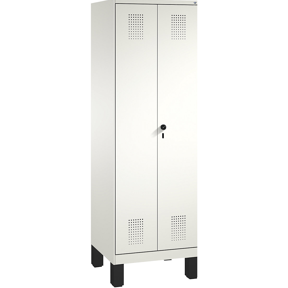 EVOLO tárolószekrény, egymásra csukódó ajtók, lábakkal – C+P, 1 fülke, szélesség 600 mm, 4 polccal, közlekedési fehér / közlekedési fehér-11