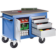 g&ouml;vde a&ccedil;&inodot;k mavi, &ouml;n paneller beyaz al&uuml;minyum, MDF &ccedil;al&inodot;&scedil;ma tezgah&inodot;