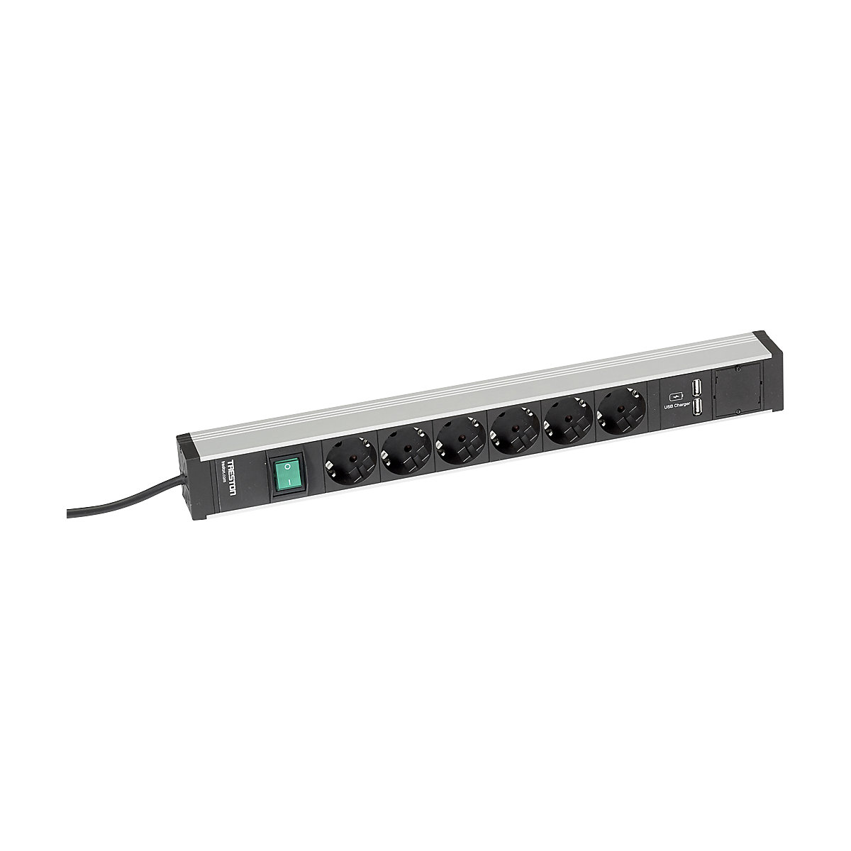 Regleta de enchufes para mesas de trabajo – Treston: 6 enchufes,  interruptor, 2 x USB