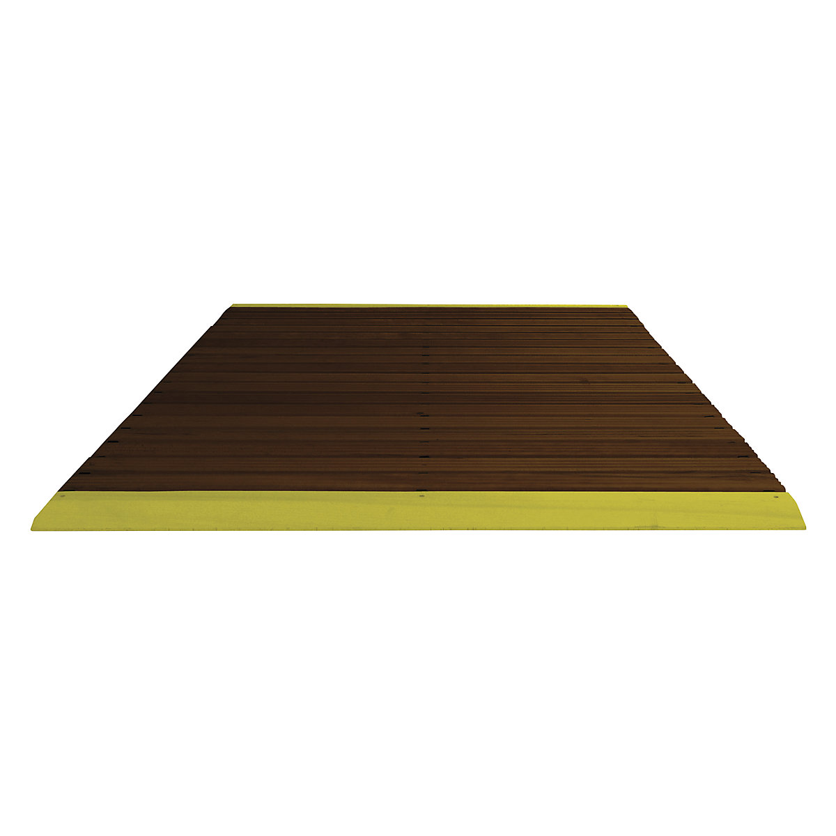 Pasarela de madera con barnizado oscuro, por metro lineal, con biselado, incl. bordes de acceso amarillos, anchura 1500 mm