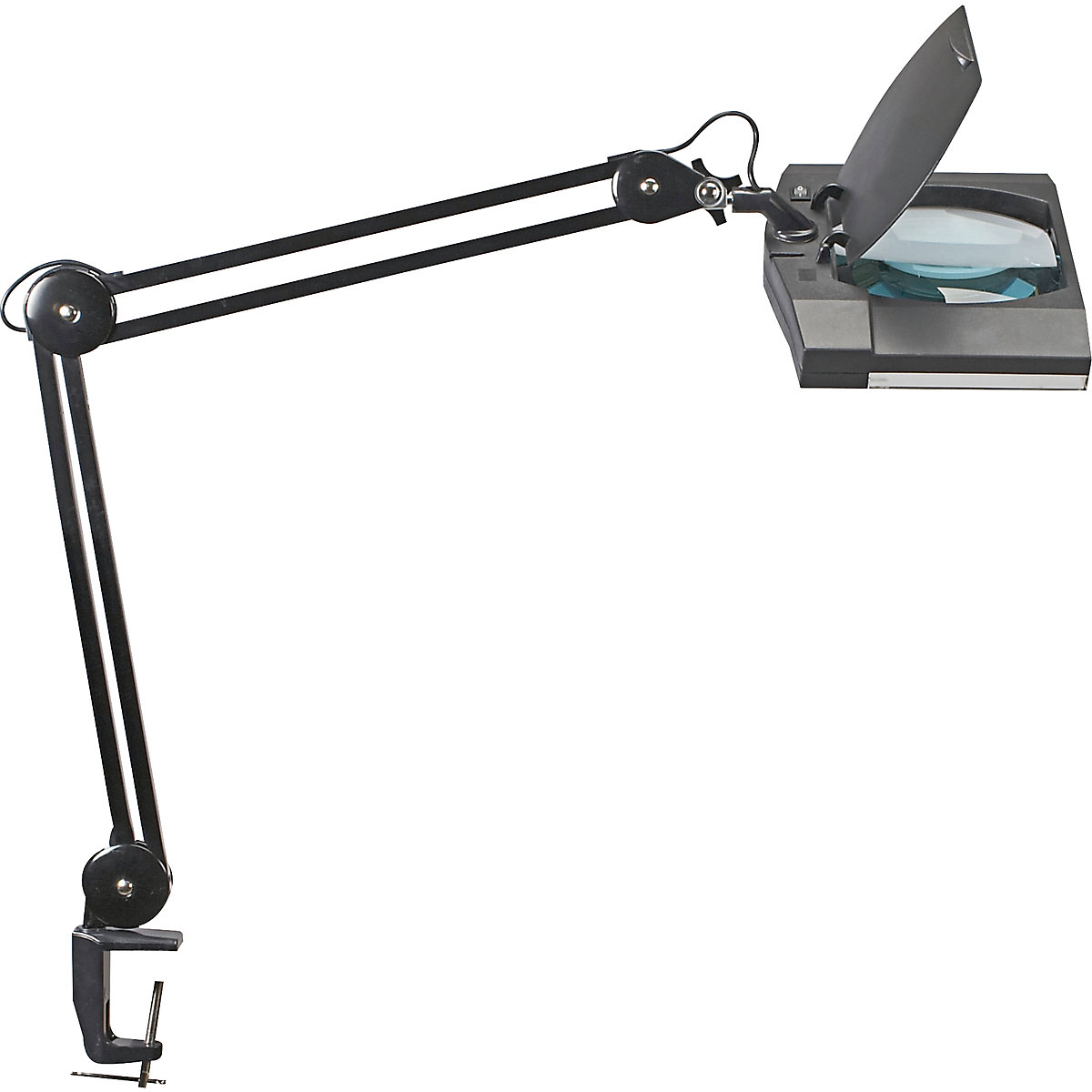 Lámpara LED con lupa MAULvitrum – MAUL, pie con pinza de sujeción, negra-4