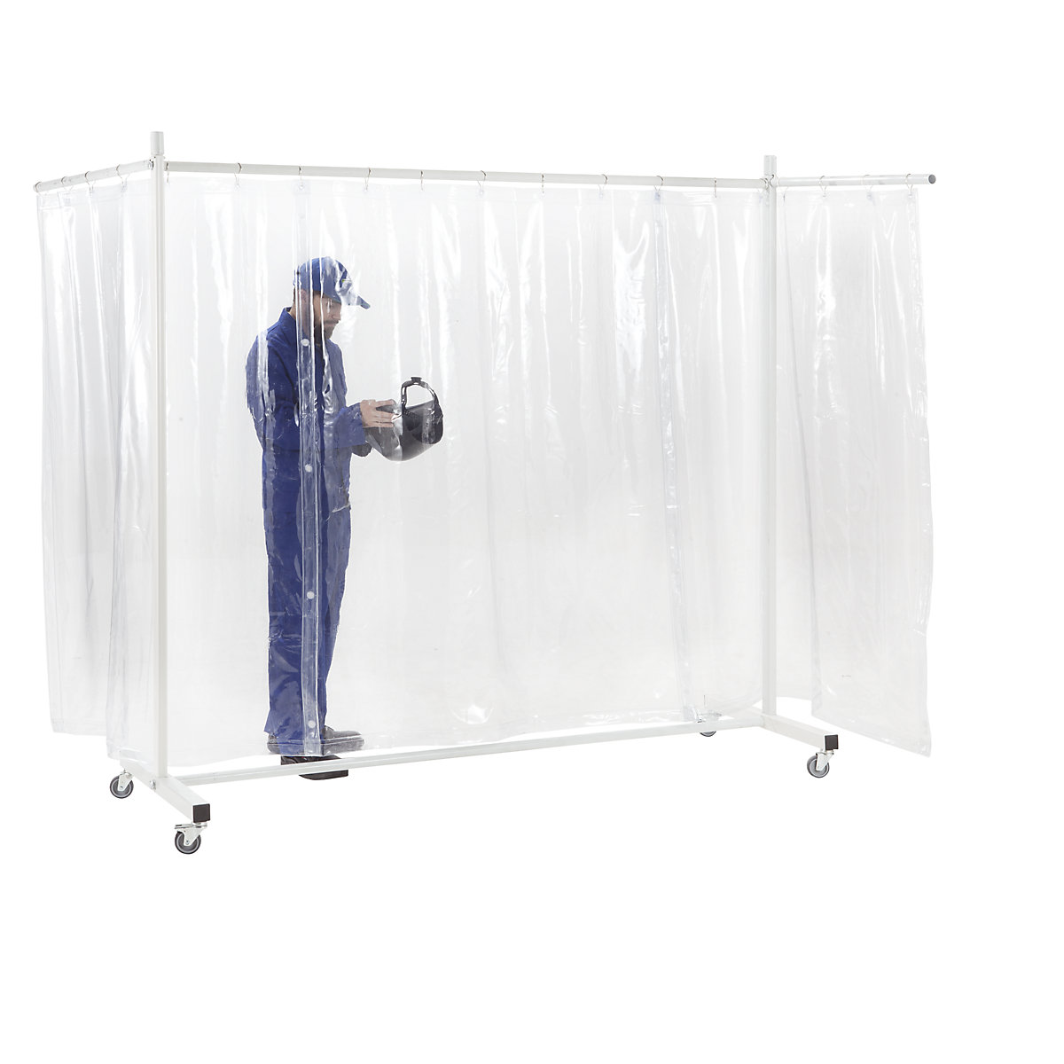 Tabique de protección, móvil, con cortina de lona, transparente, A x H 3700 x 2100 mm, de 3 piezas-2
