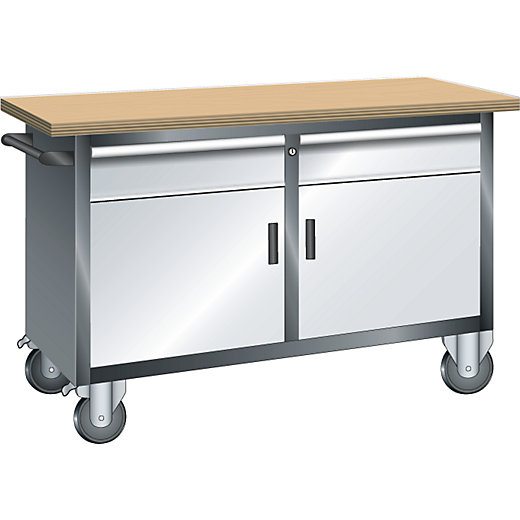 LISTA – Banco de trabajo compacto, rodante: 2 cajones, 2 puertas, 2