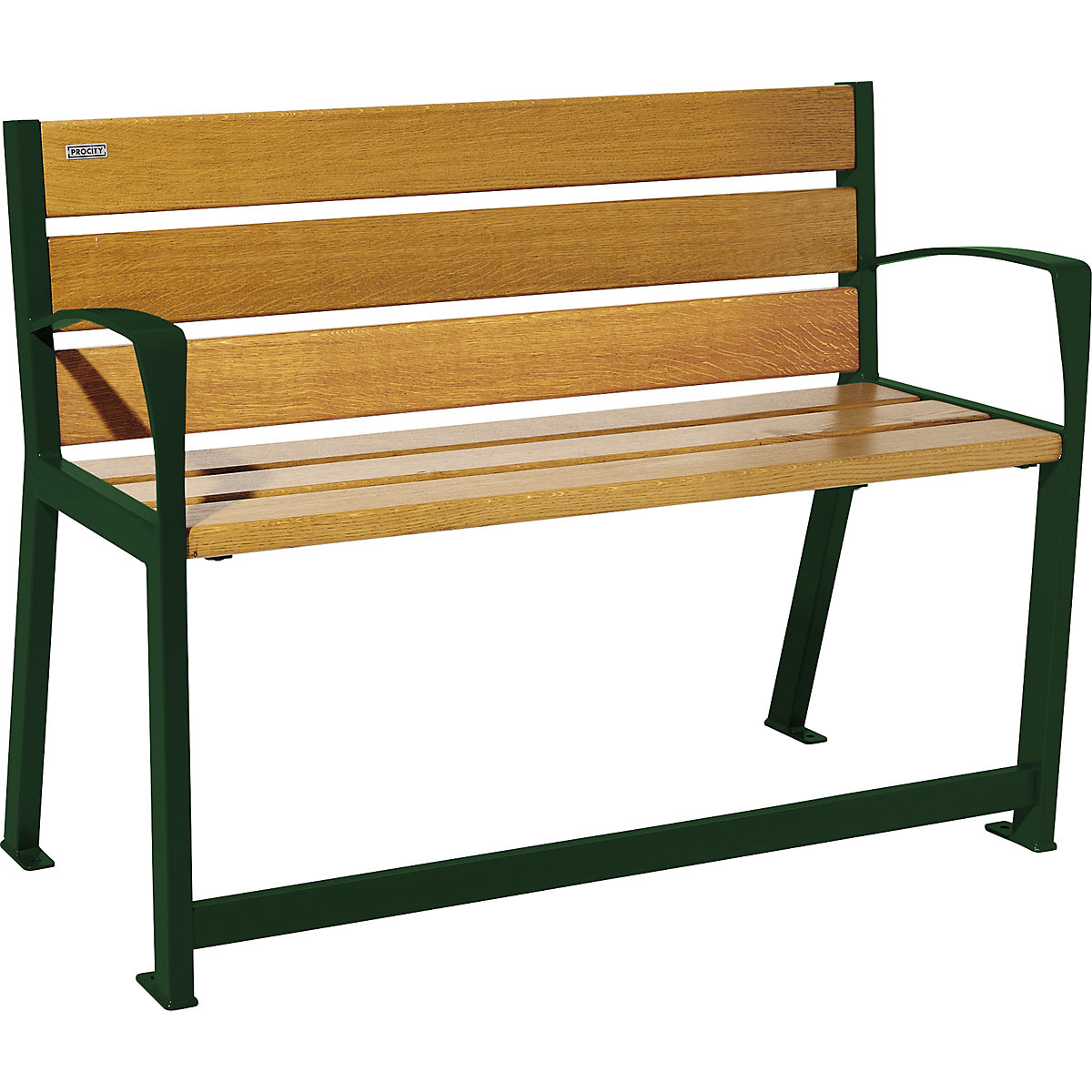 Zitbank SILAOS® van hout – PROCITY, met rugleuning, voor senioren, lengte 1200 mm, mosgroen, eikendecor licht-4