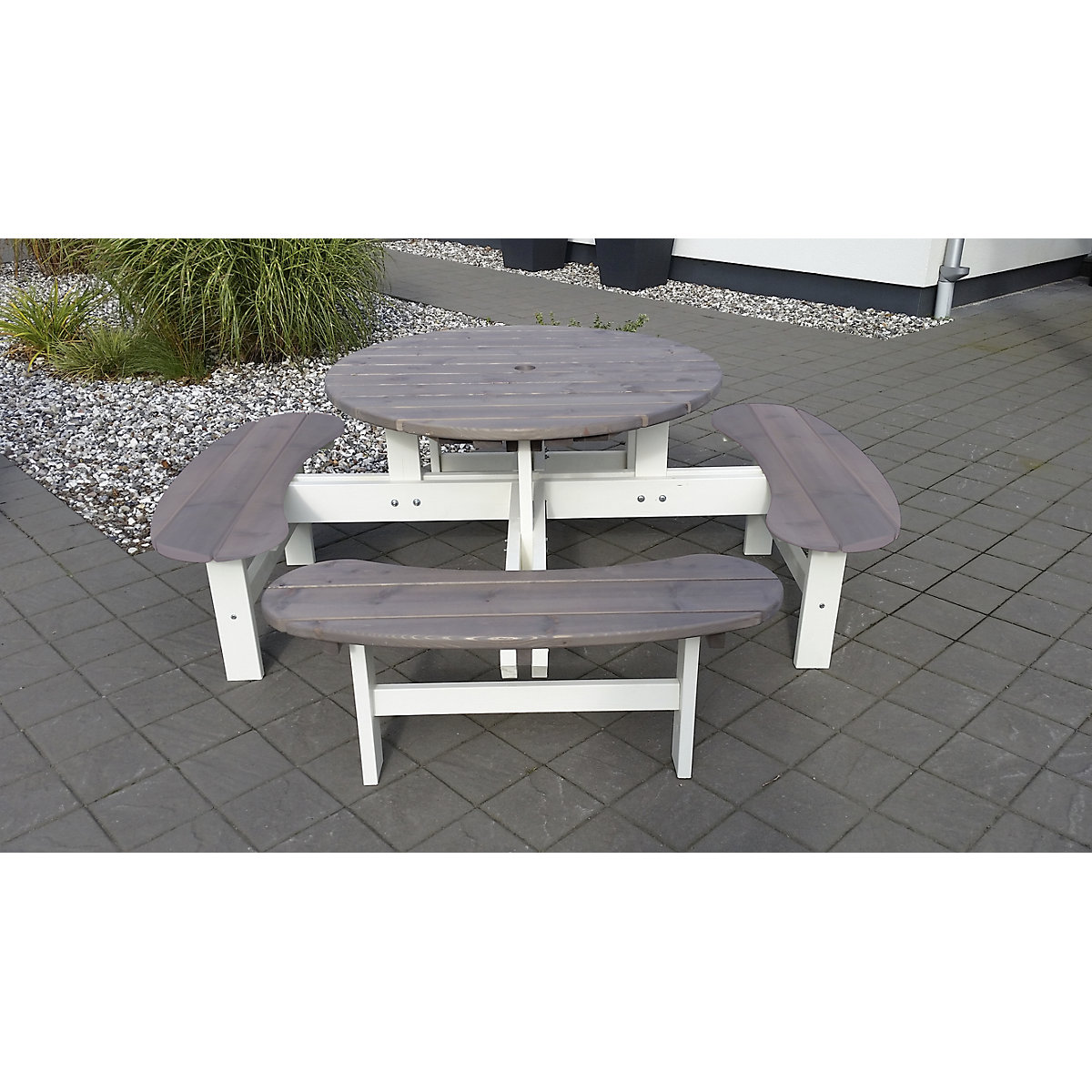 Zitbank voor groepen, rond, tafel-Ø 1100 mm, wit / grijs-4