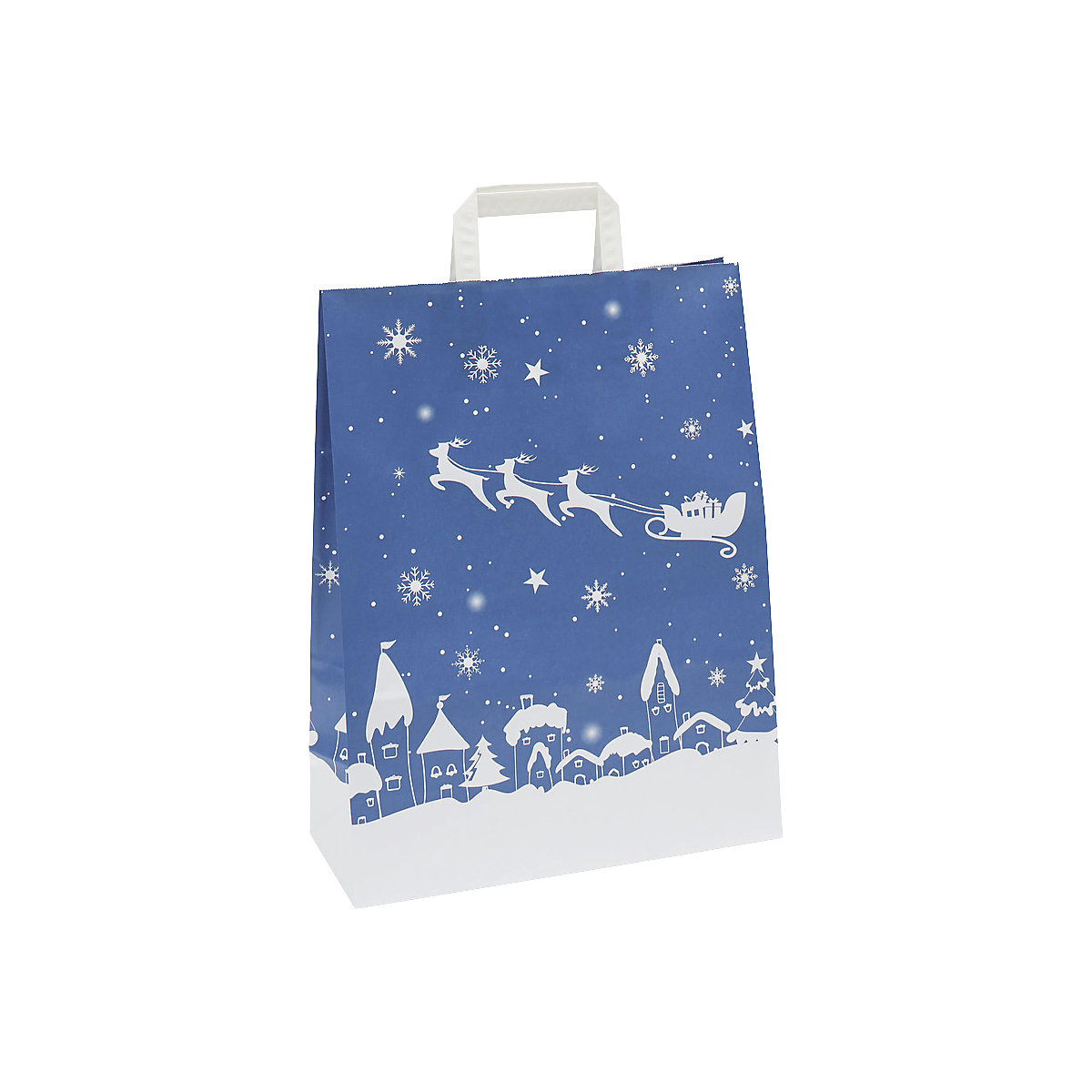 Papiertragetasche Weihnachten, blau/weiß gemustert, VE 25 Stk, LxBxH 320 x 140 x 420 mm, ab 2 VE-1
