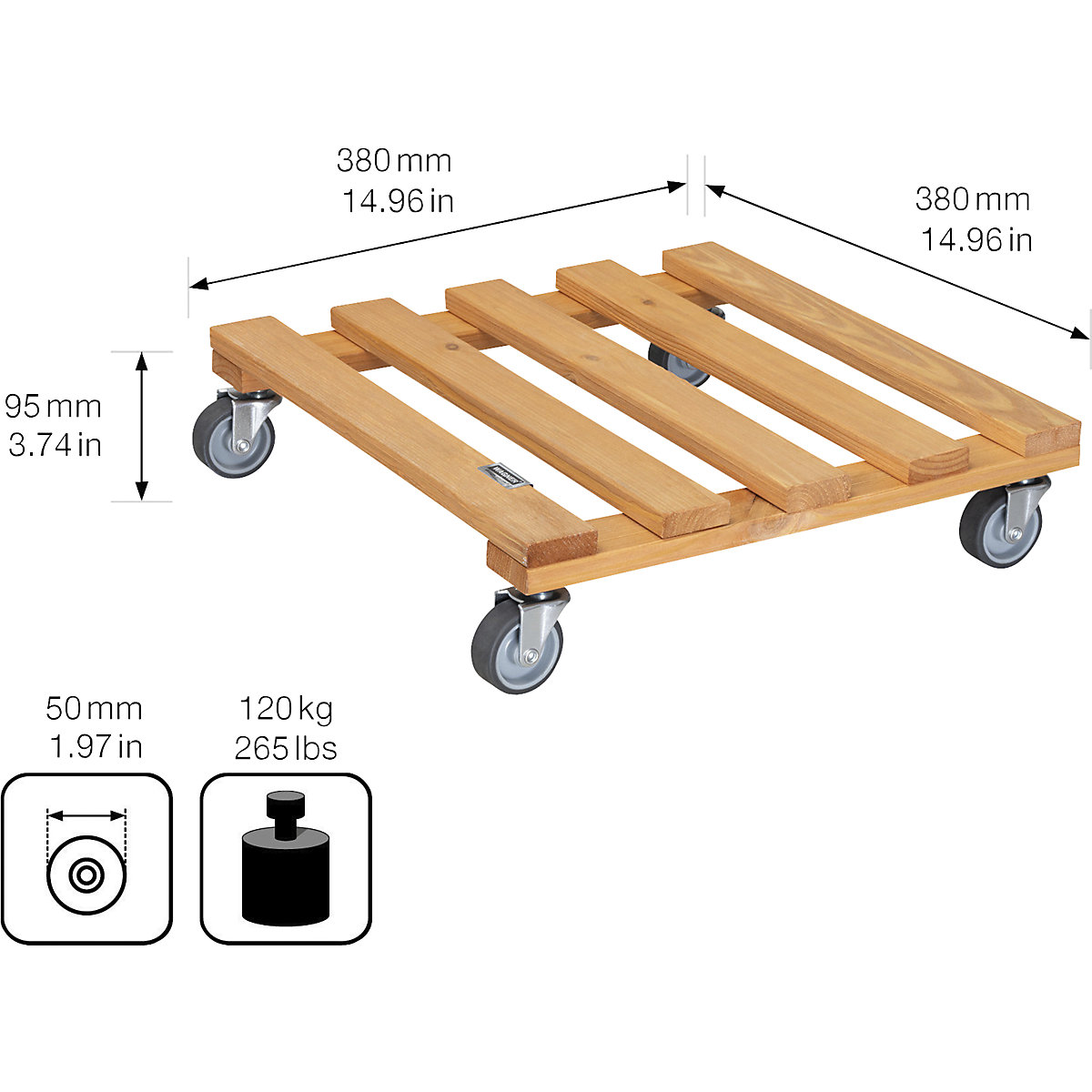 Suport pe roți, pentru plante, lemn PALETTI – Wagner (Imagine produs 2)-1