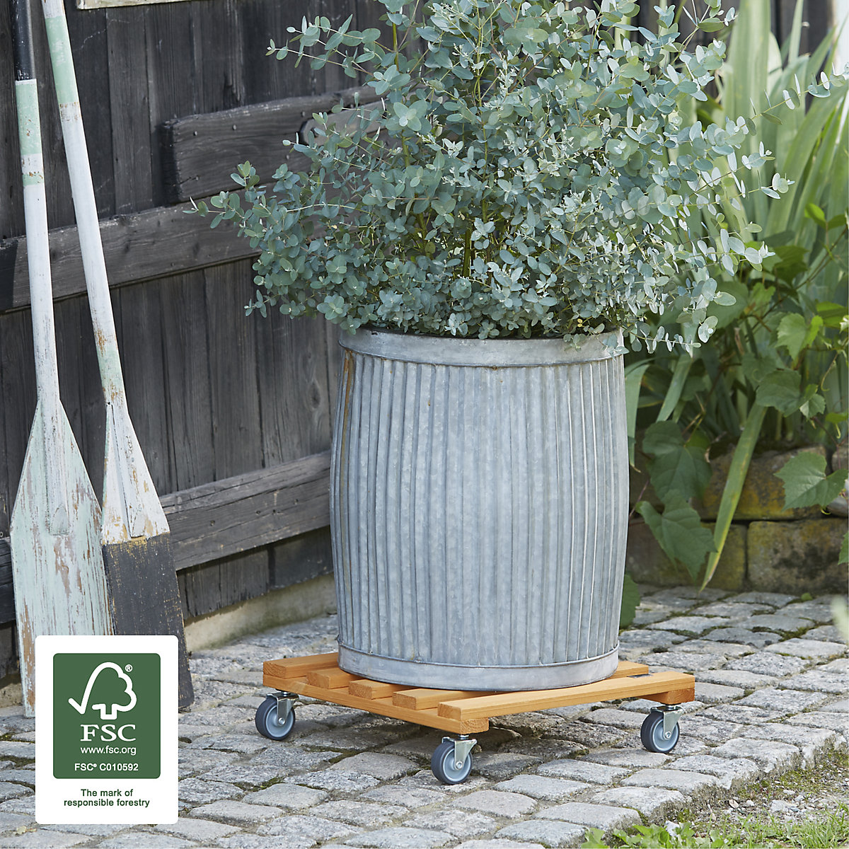 Suport pe roți, pentru plante, lemn PALETTI – Wagner (Imagine produs 3)-2