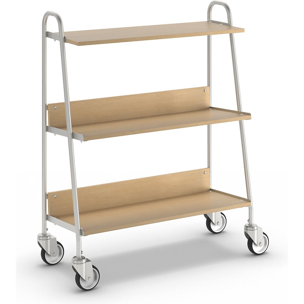 Folder trolley with 2 shelves, LxWxH 850 x 350 x 1070 mm, silver / maple wood finish-1