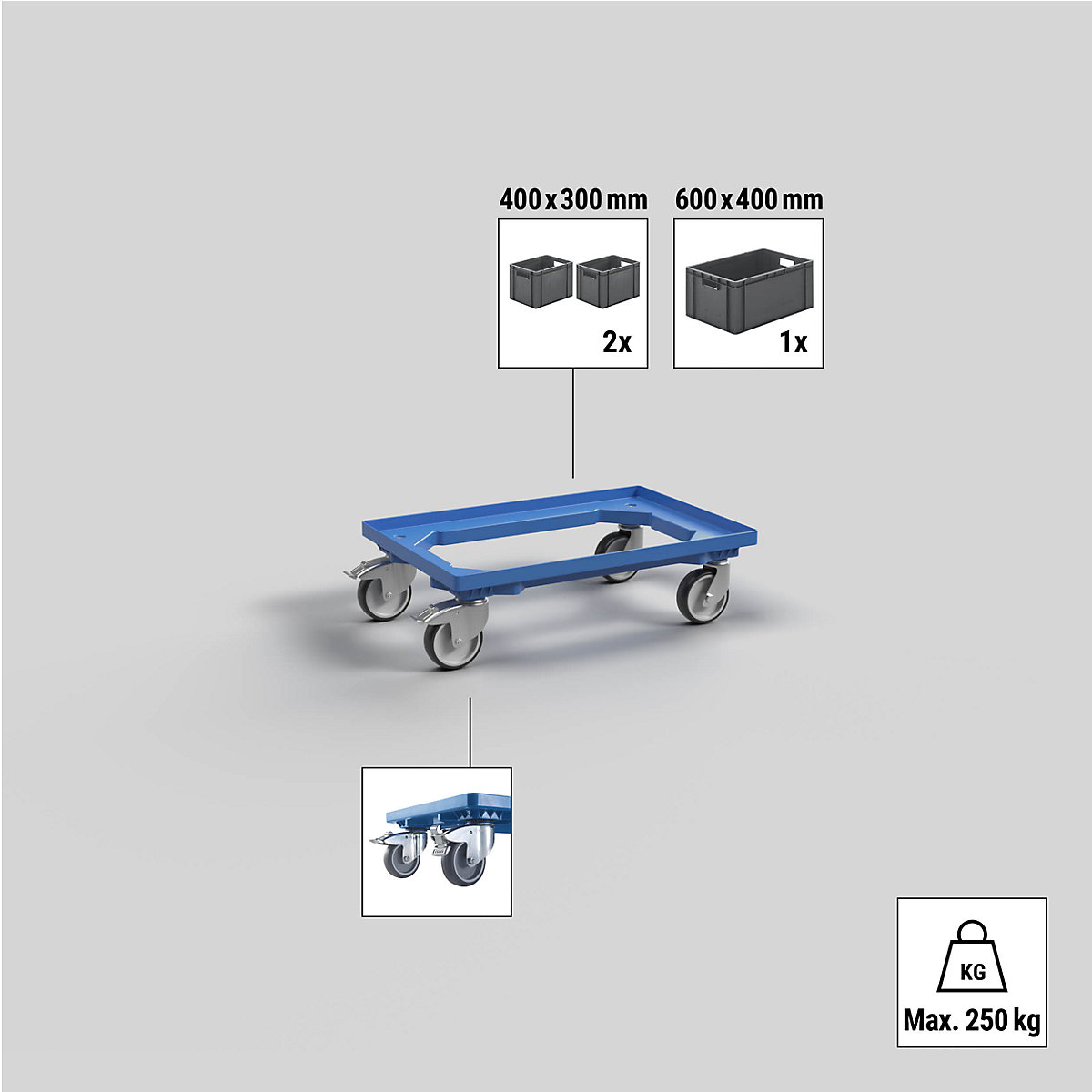 Professional wheeled base, 600 x 400 mm – eurokraft basic (Product illustration 12)-11