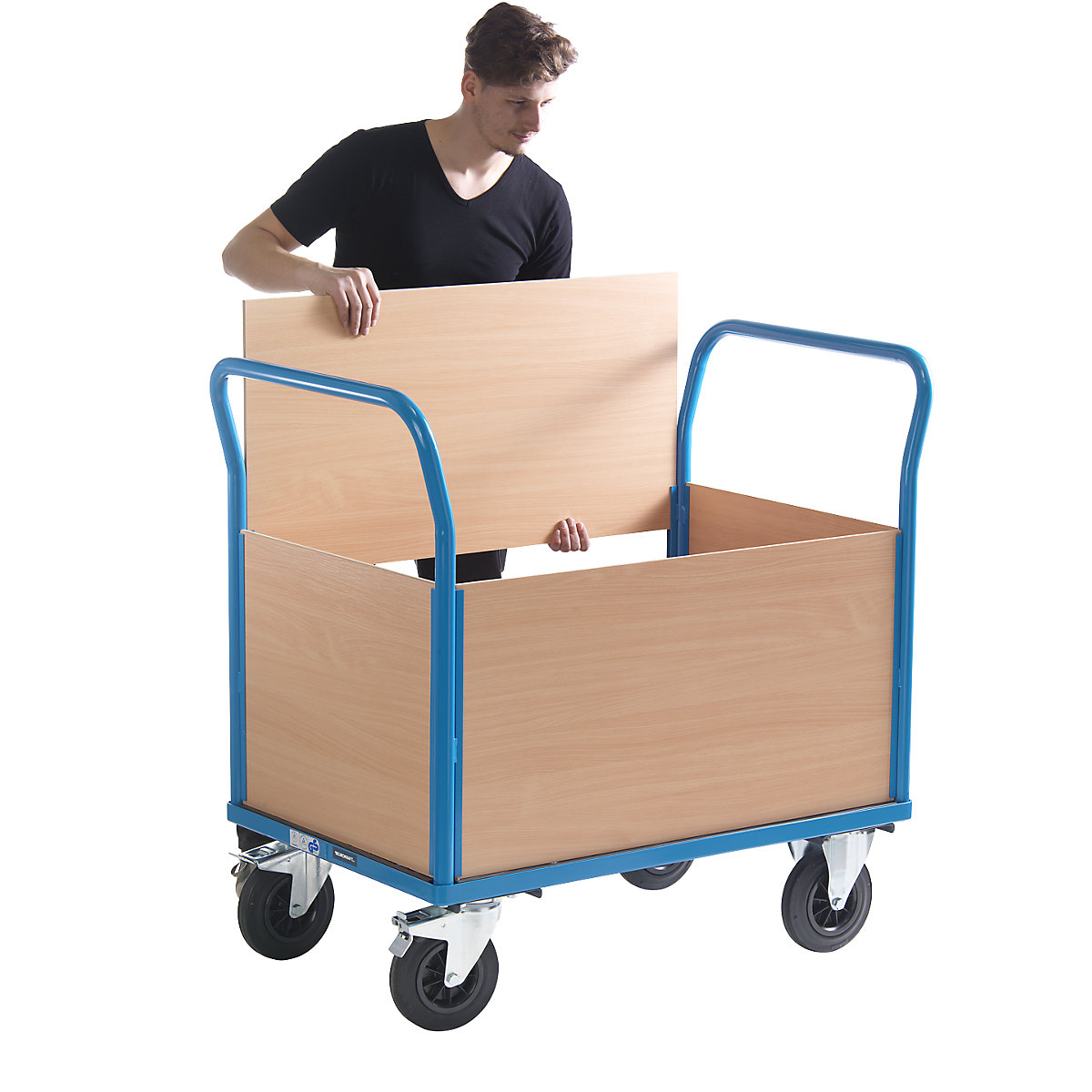Platform truck with wooden panels – eurokraft pro (Product illustration 2)-1