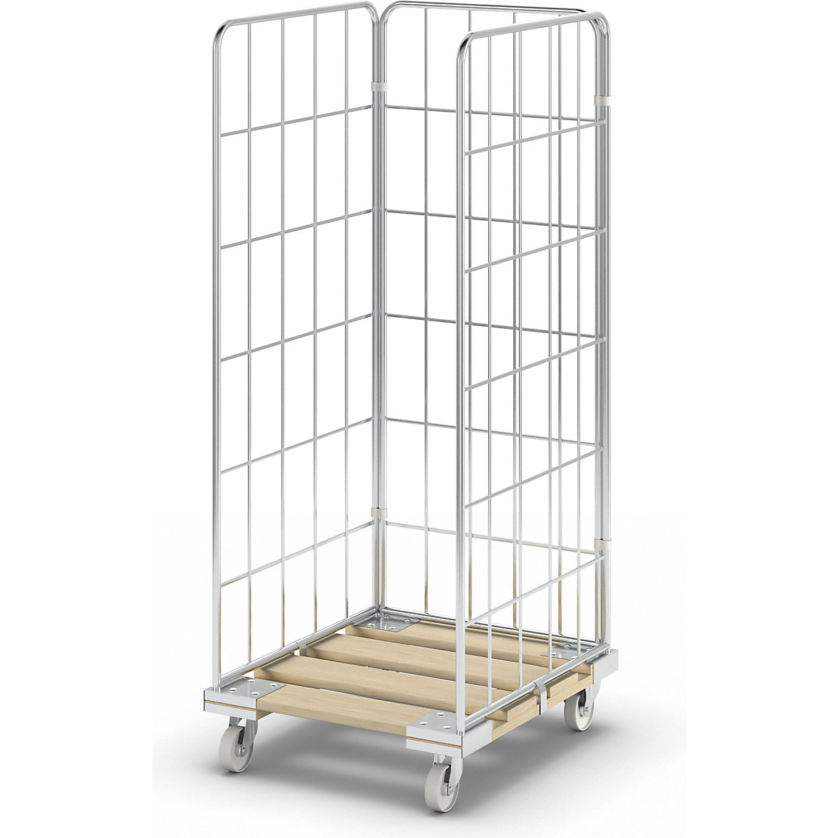 Roll container with wooden transport dolly