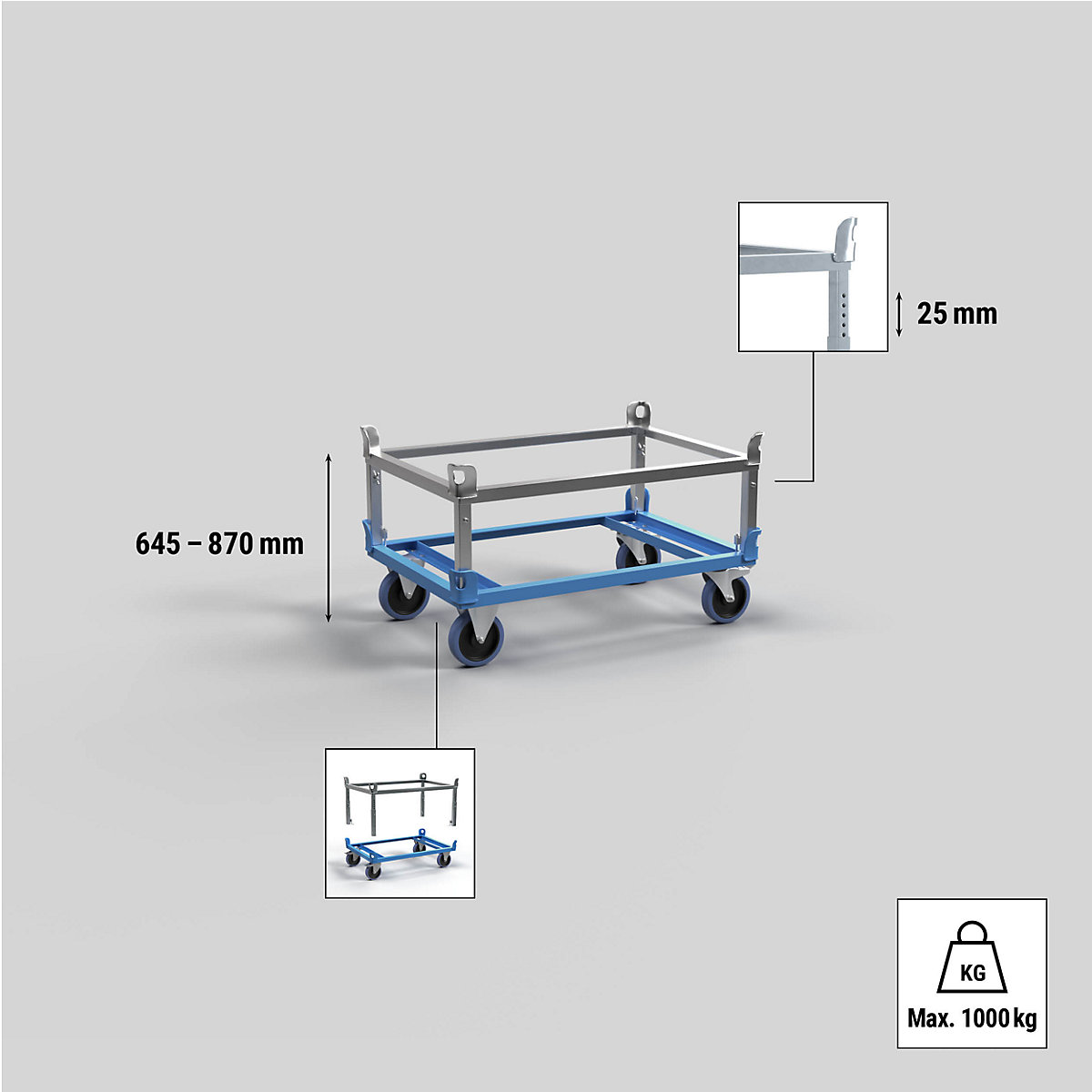 Paletten-Fahrgestell mit Aufsetzrahmen eurokraft pro (Produktabbildung 11)-10