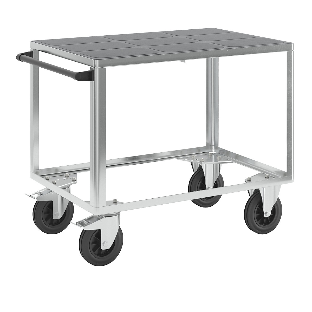 Assembly trolley – eurokraft pro, 1 plastic shelf, shelf 1050 x 700 mm, zinc plated frame-11