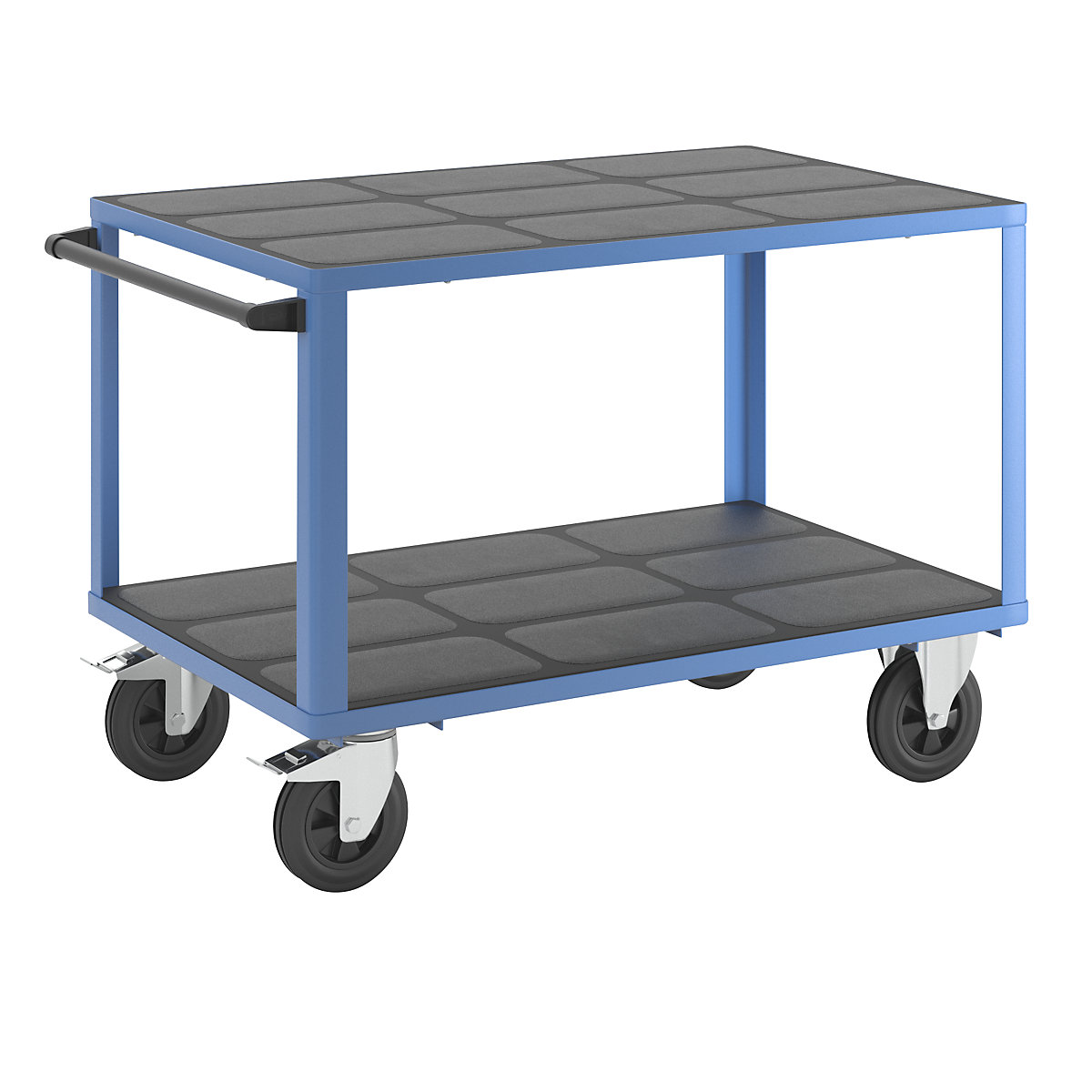 Assembly trolley – eurokraft pro, 2 plastic shelves, shelf 1250 x 800 mm, light blue frame-13