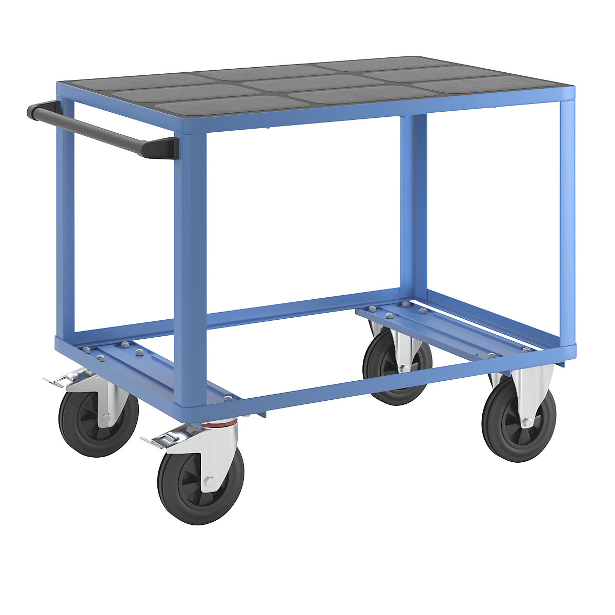 Assembly trolley – eurokraft pro, 1 plastic shelf, shelf 1050 x 700 mm, light blue frame-1