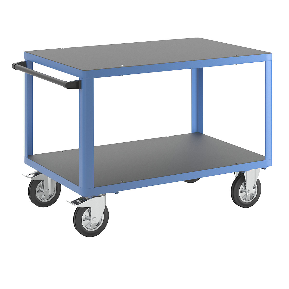 Assembly trolley – eurokraft pro, 2 shelves made of phenolic plywood, shelf 1250 x 800 mm, light blue frame-10
