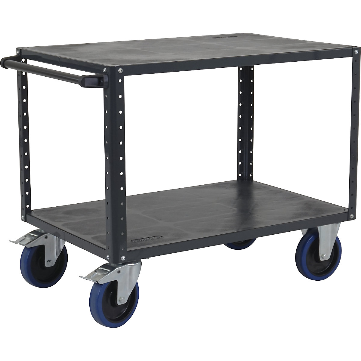 CustomLine assembly trolley – eurokraft pro, 2 shelves, charcoal, fully elastic tyres-2