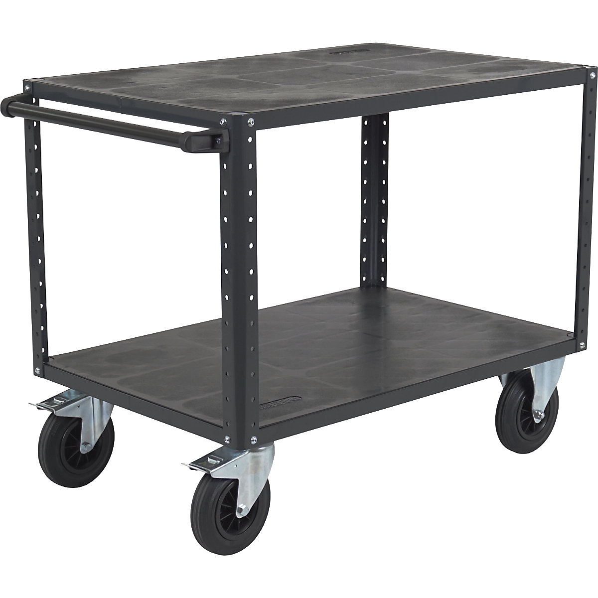 CustomLine assembly trolley – eurokraft pro, 2 shelves, charcoal, solid rubber tyres-1