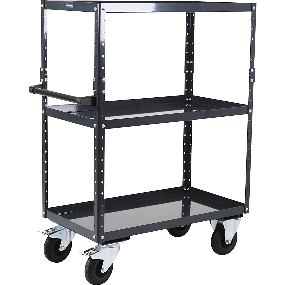 CustomLine general purpose trolley – eurokraft pro, 3 shelves, solid rubber tyres, charcoal-1