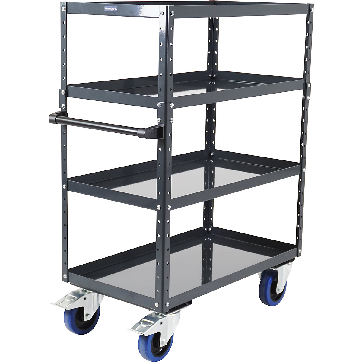 CustomLine general purpose trolley – eurokraft pro, 4 shelves, fully elastic tyres, charcoal-2