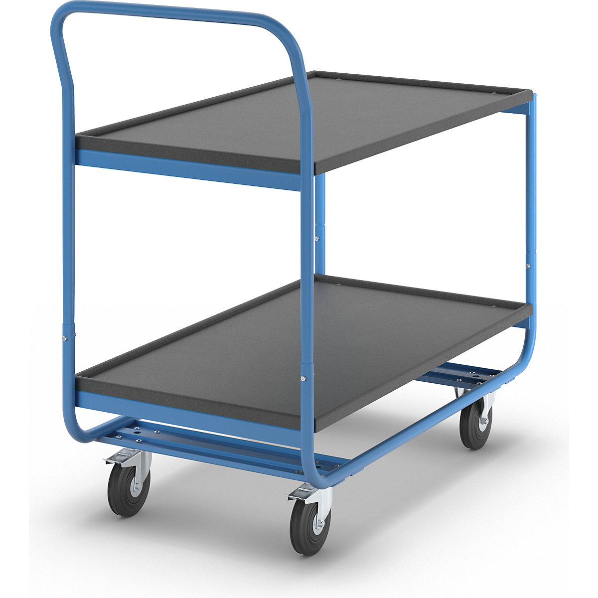 Table trolley, max. load 150 kg – eurokraft pro, 2 shelves with raised edges, solid rubber tyres, non-marking-1
