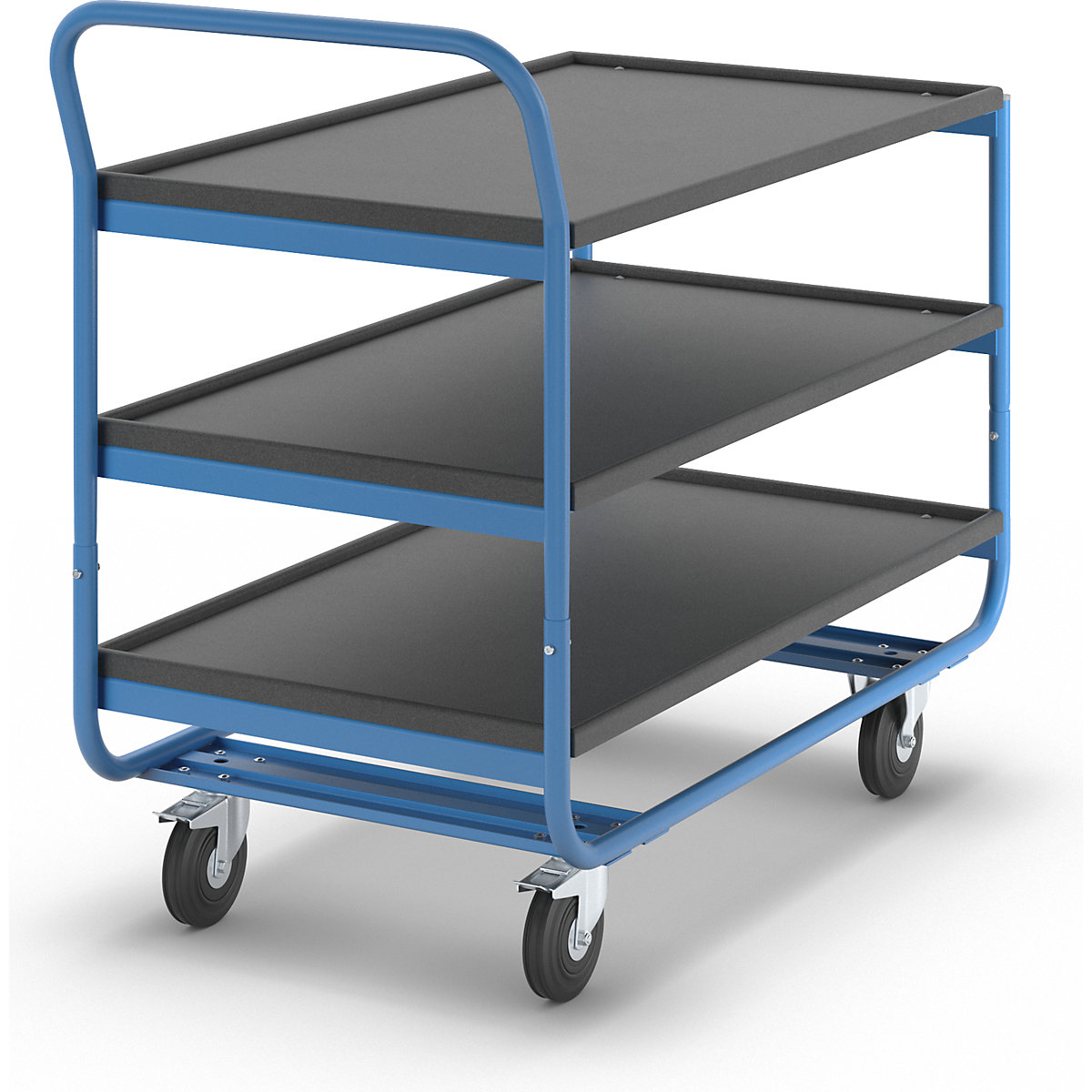 Table trolley, max. load 150 kg – eurokraft pro, 3 shelves with raised edges, solid rubber tyres, non-marking-8