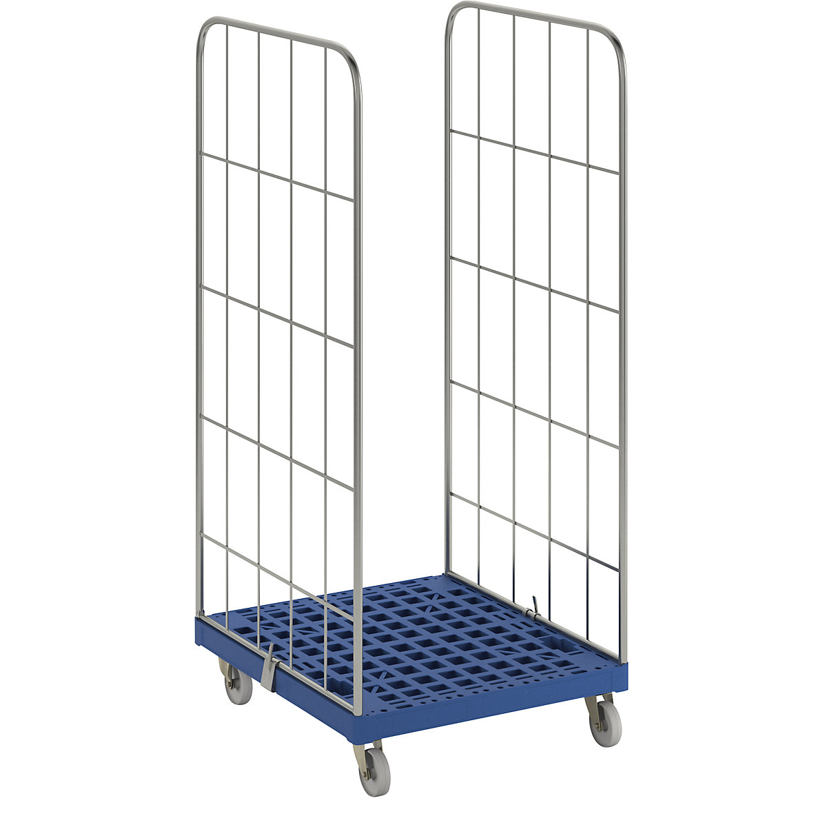MODULAR roll container, plastic transport dolly, mesh on 2 sides, dark blue dolly-14