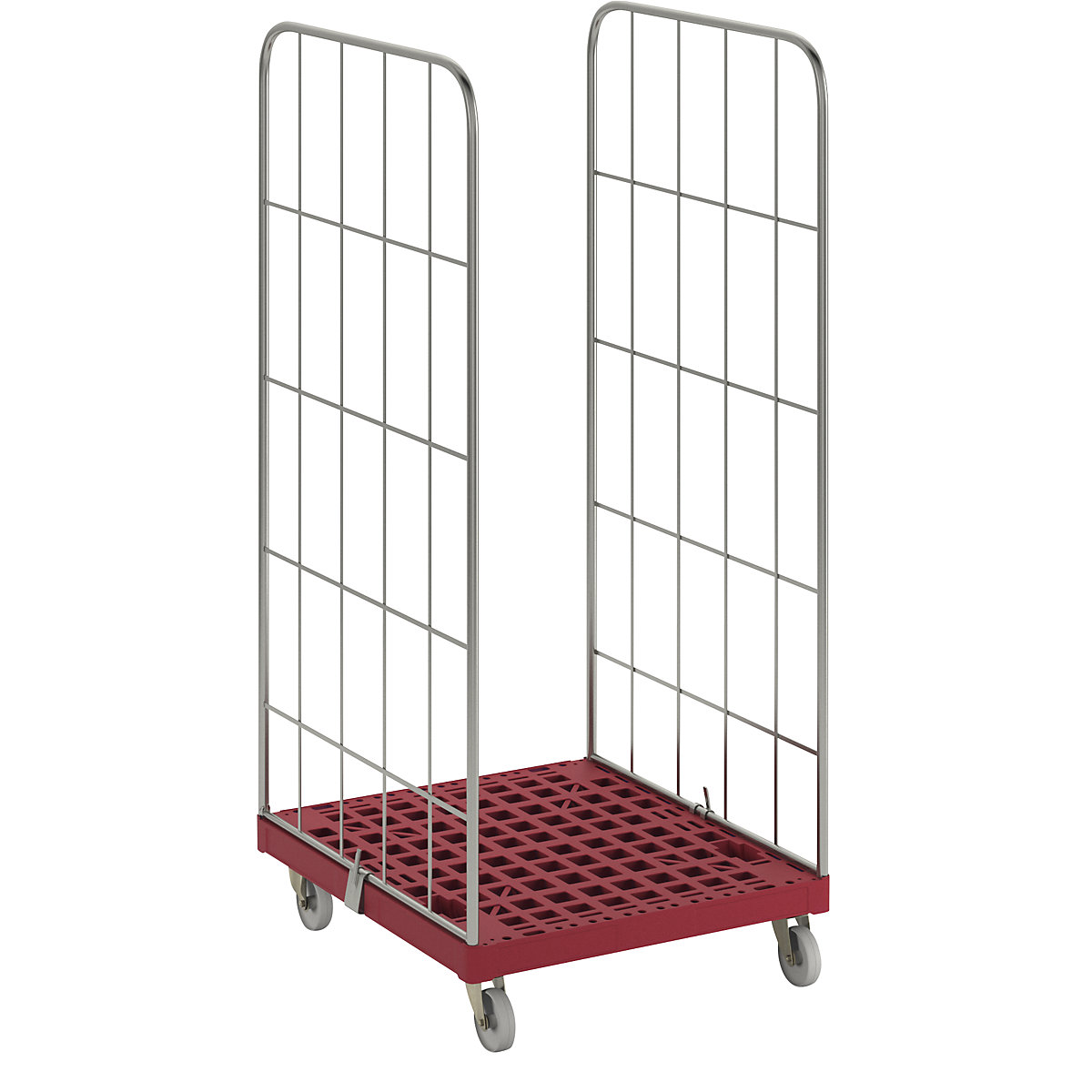 MODULAR roll container, plastic transport dolly, mesh on 2 sides, red dolly-22