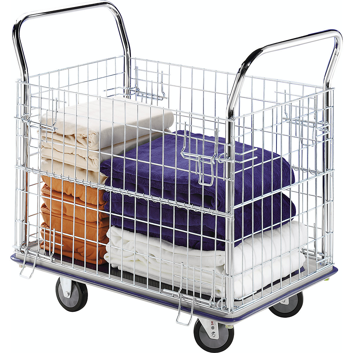 Mesh trolley, zinc plated mesh sides, with stainless steel push handles, max. load 370 kg, 5+ items-4