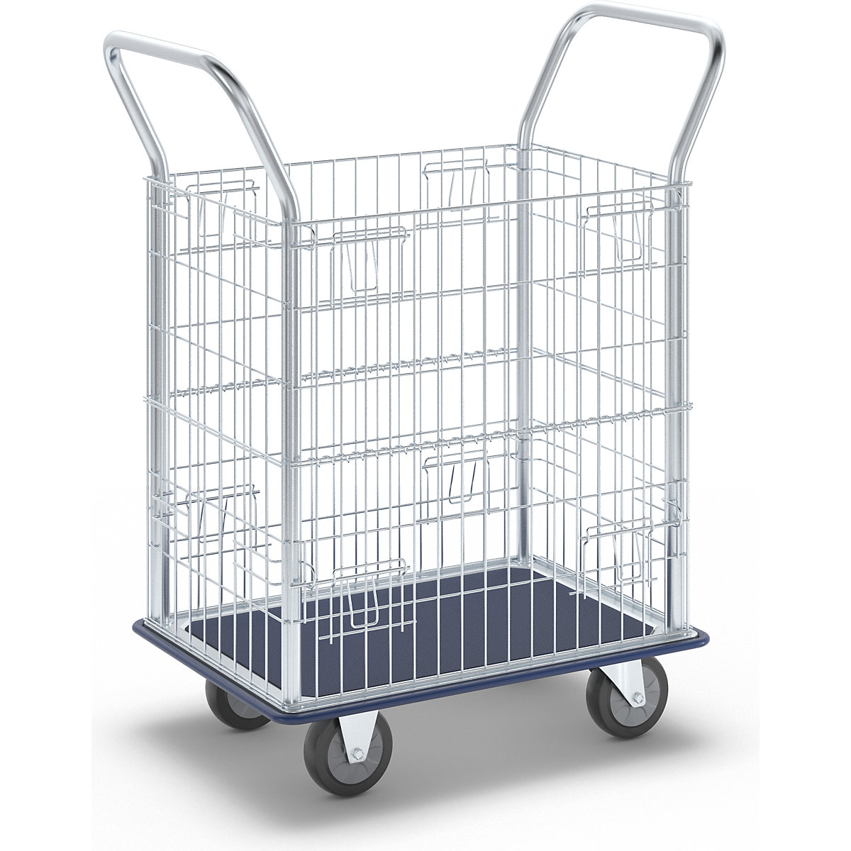 Mesh trolley, zinc plated mesh sides, with stainless steel push handles, max. load 220 kg-1